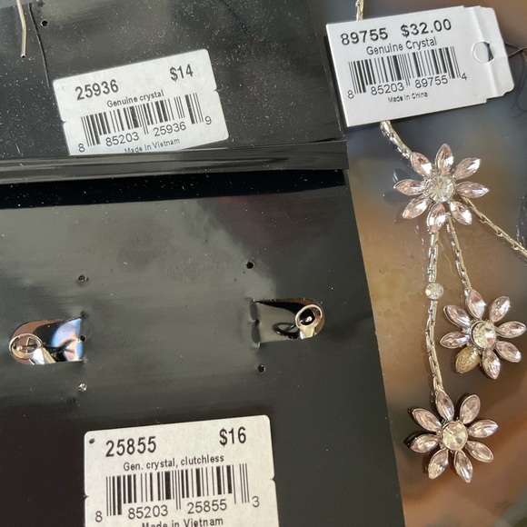 Cookie Lee CZ flower necklace silver crystal filigree earrings lot 4 - Picture 6 of 6